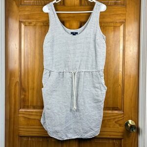 Gap Women Linen Blend Dress S Striped Sleeveless Pocket Coastal Beachy Travel